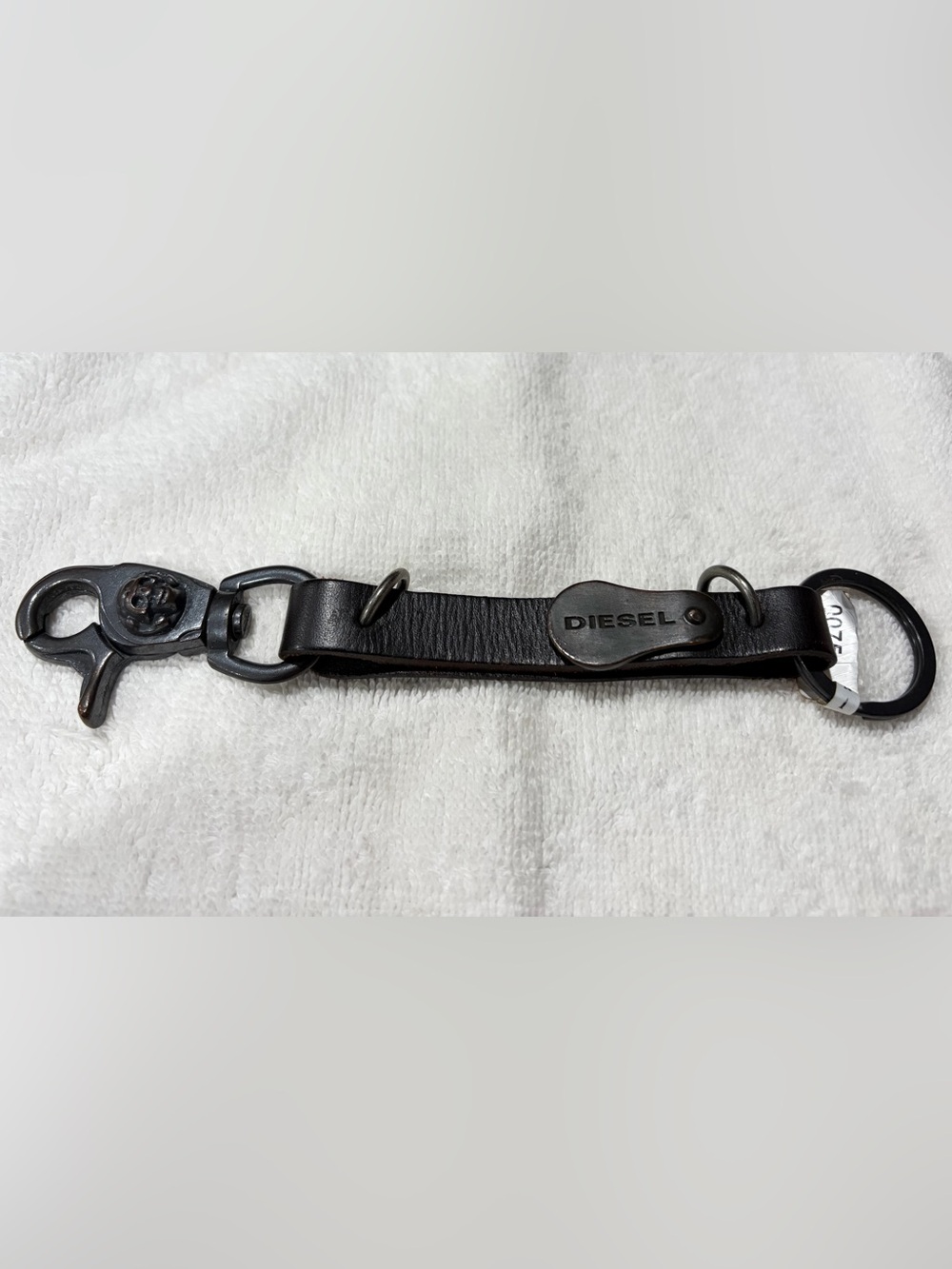 Diesel Black Leather Key/Belt Strap with Branded Gunmetal Hardware